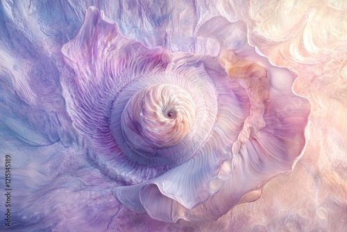 Abstract swirling pastel artwork resembling a seashell or flower, with soft, flowing textures and a central spiral.