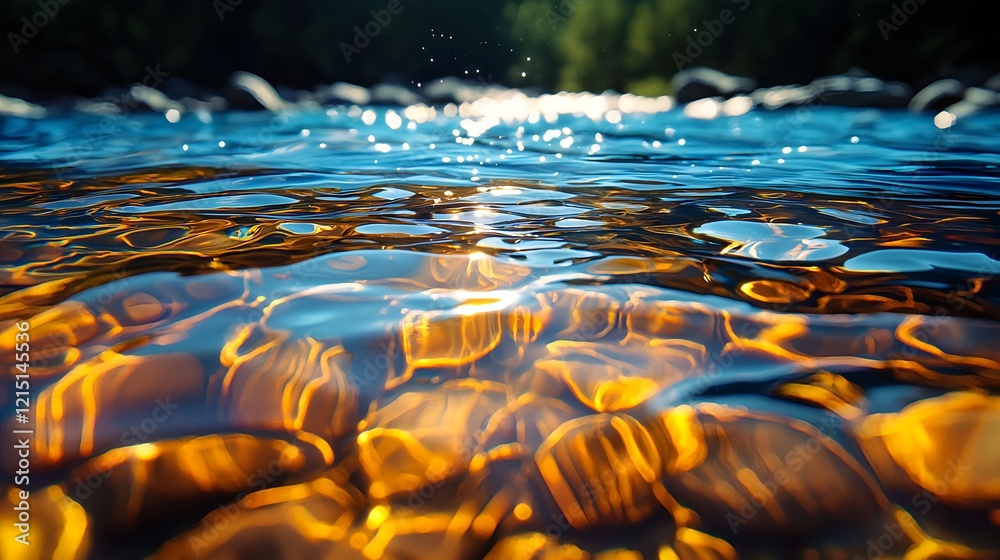 Obraz premium Glimmering Water Surface with Sunlight Reflections in Nature