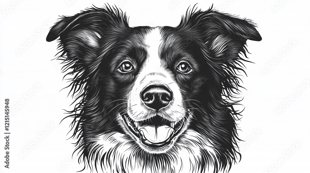 Fototapeta premium Happy Border Collie Dog Portrait Black and White Pet Canine Animal Dog Breed Puppy