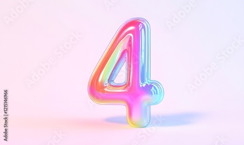 Iridescent Number Four, Pastel Background, 3D Render, Design Element photo