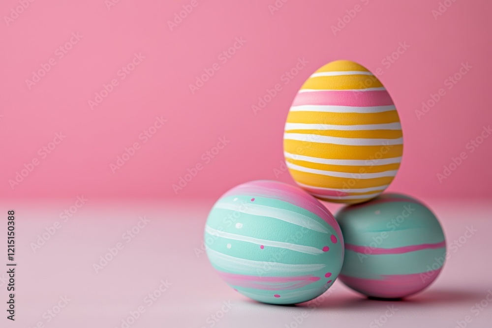 Pastel Easter Eggs A Delicate Springtime Trio on Pink Background