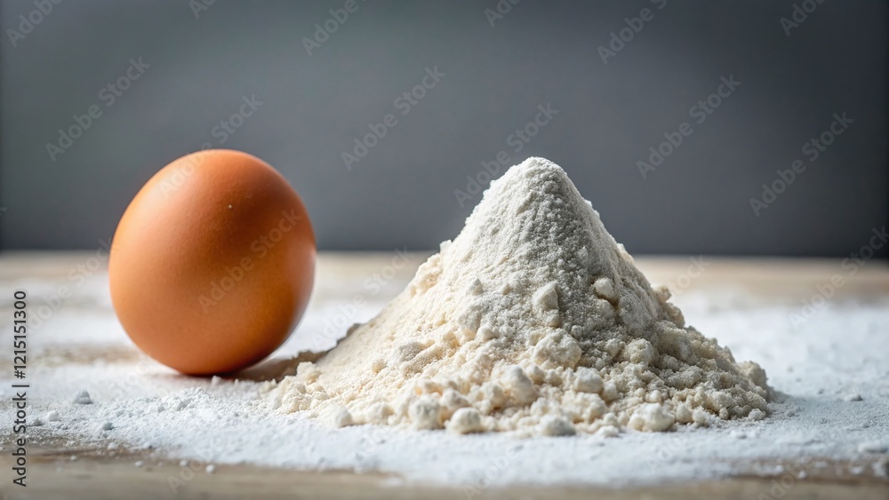 Minimalist Still Life: Egg and Flour, Baking Ingredients, Simple Food Photography Minimalist Still Life: Egg and Flour, Baking Ingredients, Simple Food Photography
