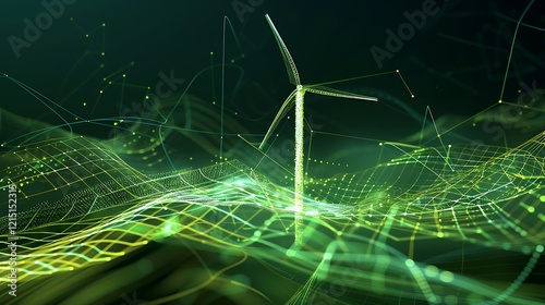 Windmill and graphic diagram of air currents that produce green energy. Digital graphic work on green energy power Production photo