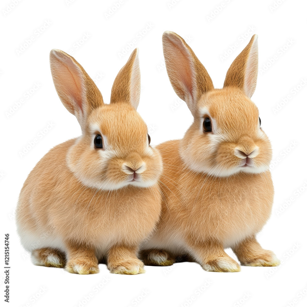 Two adorable fluffy rabbits sitting side by side in a charming display. transparent background Two adorable fluffy rabbits sitting side by side in a charming display. transparent background