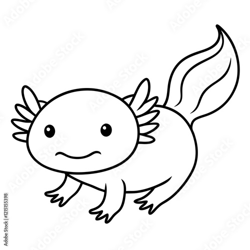 Black Outline Drawing of a Axolotl Vector Icon Illustration