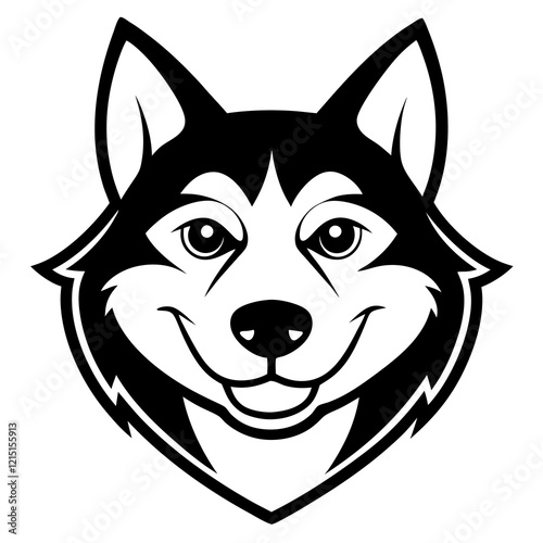 Happy Husky Dog Head Line Art Illustration