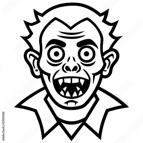 Black Outline Drawing of a Vampire Character Vector Icon Illustration