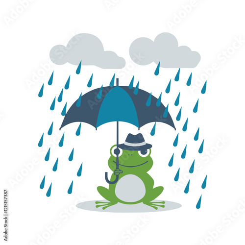 A cartoon frog holding an umbrella vector image is a charming and versatile digital illustration ideal for various creative projects. This design typically features a cute, playful frog character hold