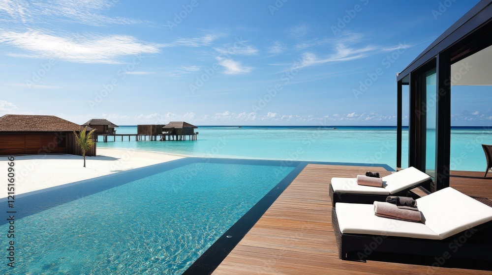 Fototapeta premium Luxury Overwater Bungalows on a Turquoise Tropical Lagoon