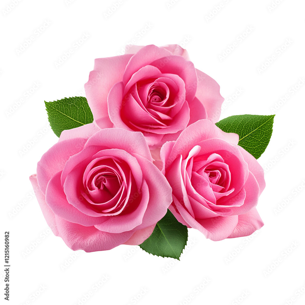 Fototapeta premium Three pink rose flower with leaf on transparent background