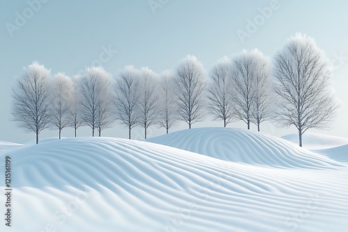 Frosty Trees on Snowy Undulating Hills photo