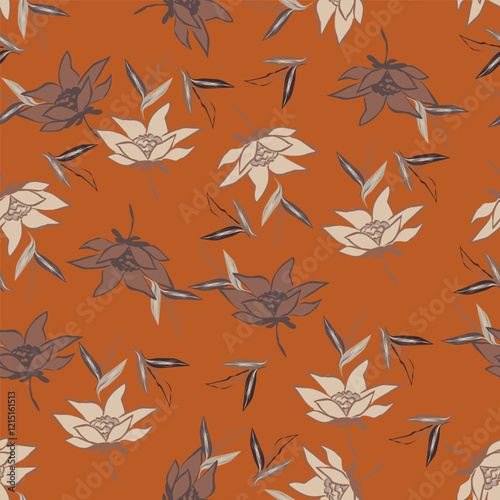 Elegance pink floral stems seamless pattern on a grey background. Vector hand drawn. Artistic, abstract flowers and tiny leaves, buds bells printing. Template for designs, fabric, fashion, textile
