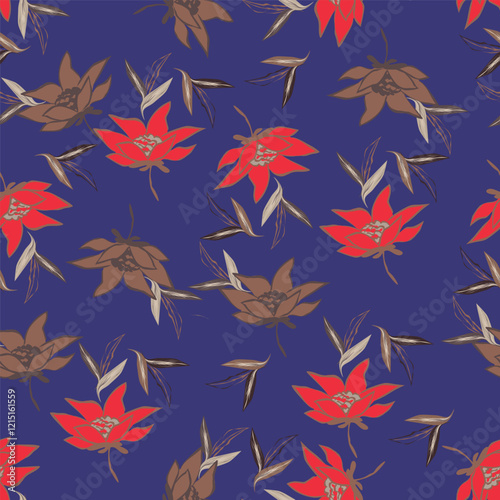 Elegance pink floral stems seamless pattern on a grey background. Vector hand drawn. Artistic, abstract flowers and tiny leaves, buds bells printing. Template for designs, fabric, fashion, textile
