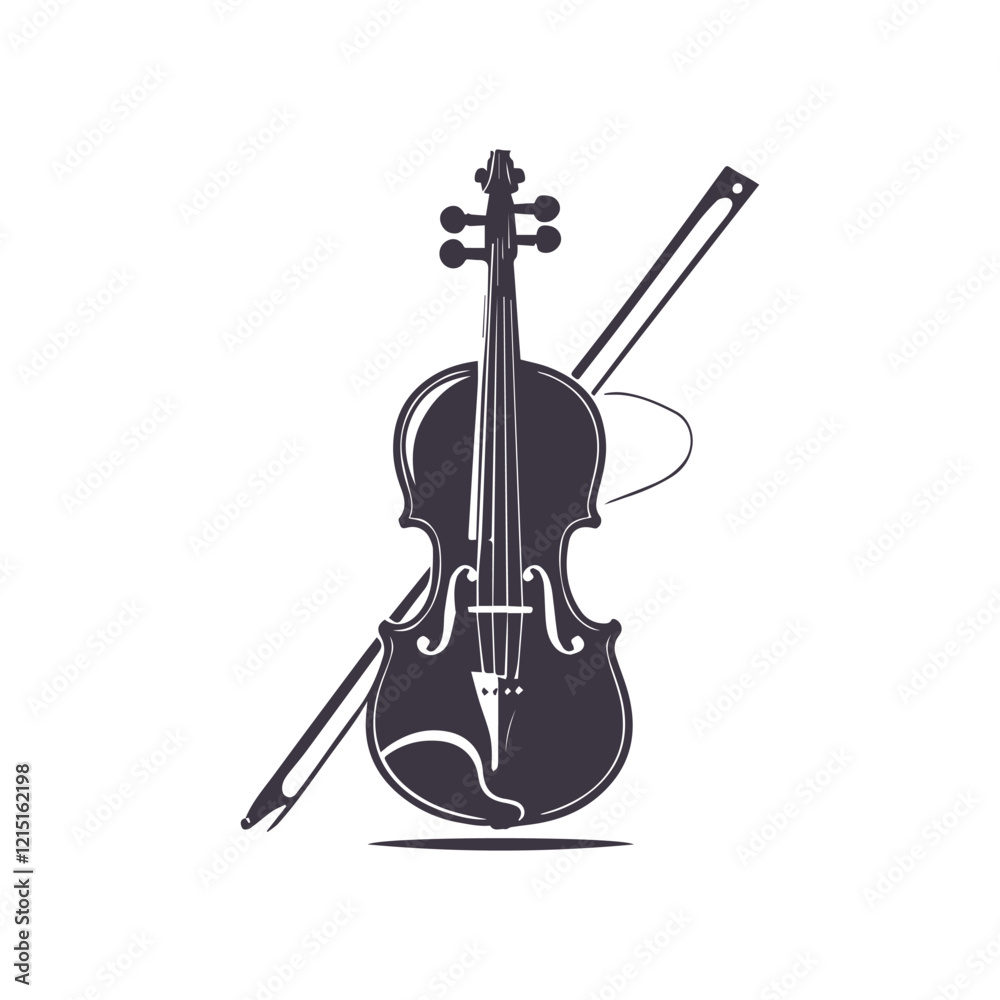 Fototapeta premium Elegant Violin and Bow Silhouette Vector 