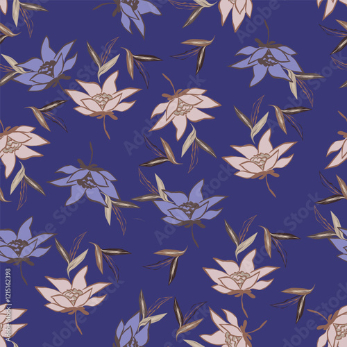 Elegance pink floral stems seamless pattern on a grey background. Vector hand drawn. Artistic, abstract flowers and tiny leaves, buds bells printing. Template for designs, fabric, fashion, textile
