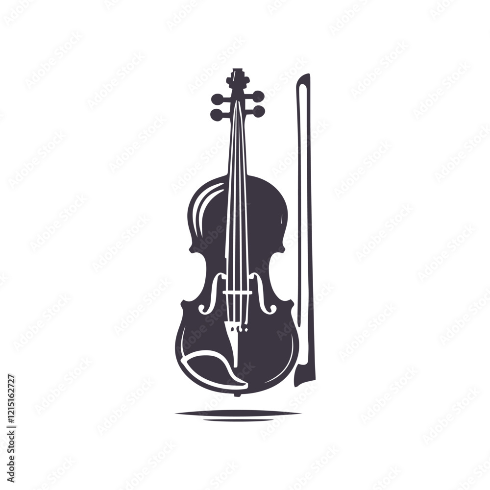 Fototapeta premium Violin and Bow Musical Instrument Silhouette Design Template Illustration