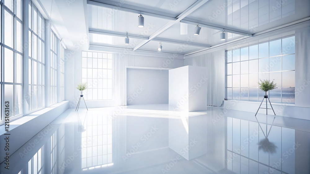 Fototapeta premium Modern White Studio Room, Empty Background, Product Display Backdrop, 3D Render, Clean Minimalist Design