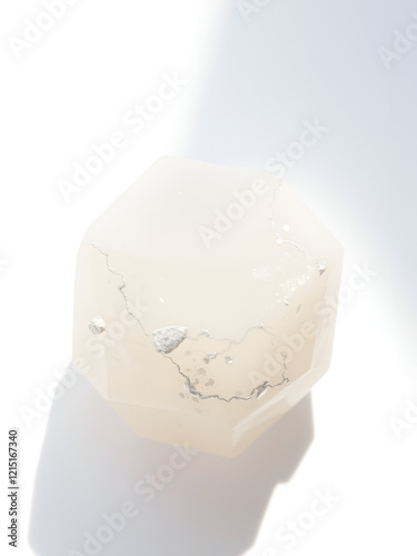 Orthoclase feldspar, light tones, isolated on white, soft lighting, creating a serene and ethereal atmosphere. photo