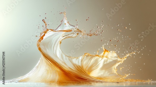 A mesmerizing splash in motion creates a liquid dance, frozen in time, capturing the elegance and fluidity of golden amber waves. photo