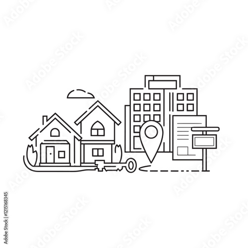 Pixel Perfect Real Estate Icons – Map, House, Apartment, Hotel, Lock, and Housing Outline Icon Set