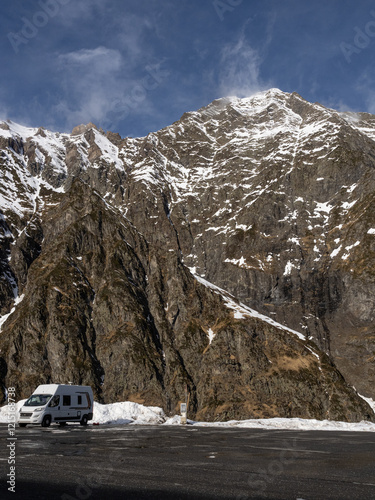 Motorhome area in the mountains. Ski resort. Piau Engaly. French Pyrenees. France photo