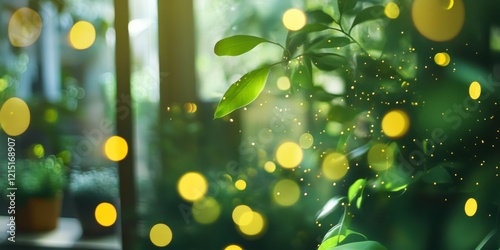 A vibrant close-up of green leaves with a soft glowing light. The image captures a serene and peaceful atmosphere. Ideal for nature lovers and wellness themes. AI photo