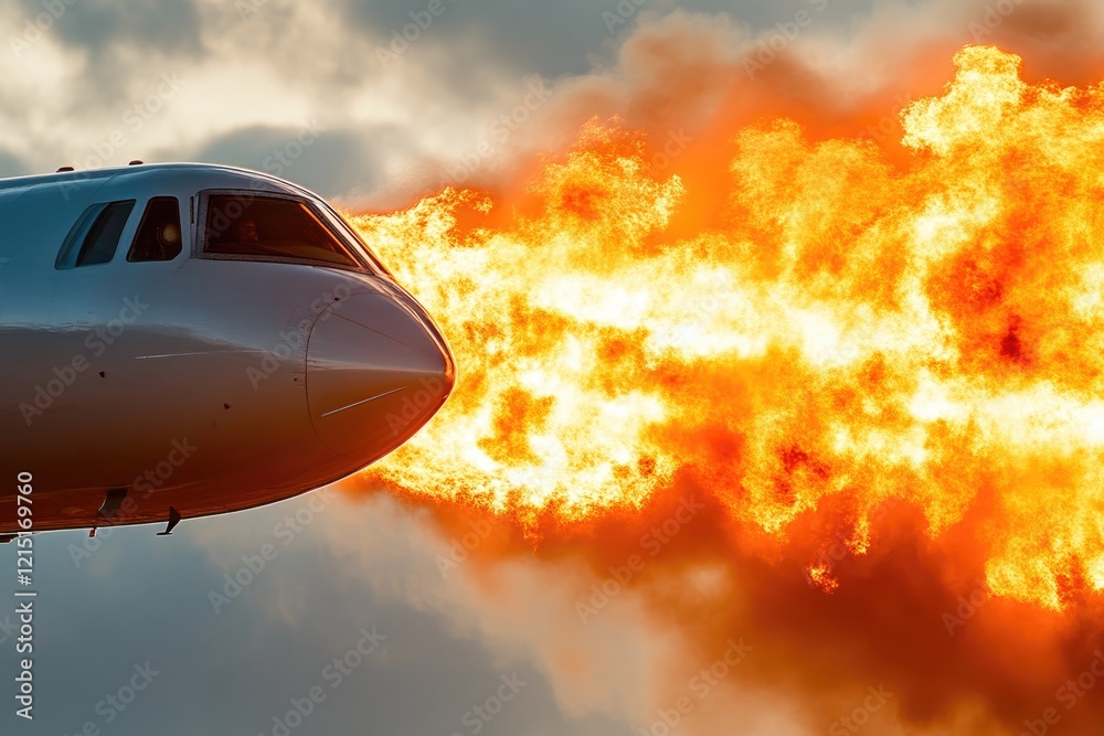 Obraz premium Plane Disaster with Flames Breaking Out