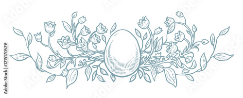Floral Easter graphics, Easter egg hunt drawing, spring border