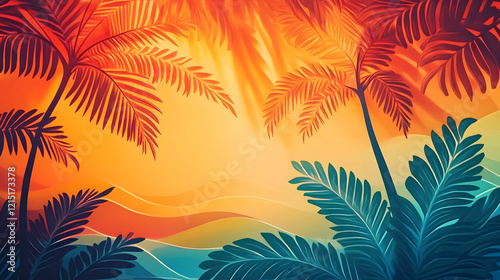 Abstract background with tropical and Asian colors and waves, featuring a silhouette for Asian American and Pacific Islander Heritage Month
