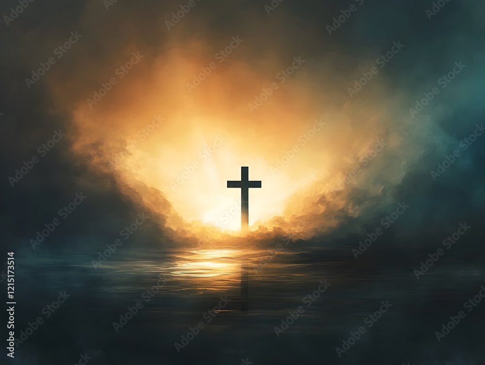 Abstract representation of a single ray of light on cross Abstract representation of a single ray of light on cross
