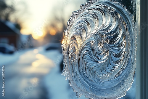 Frozen Window Pane Abstract Winter Sunrise Design