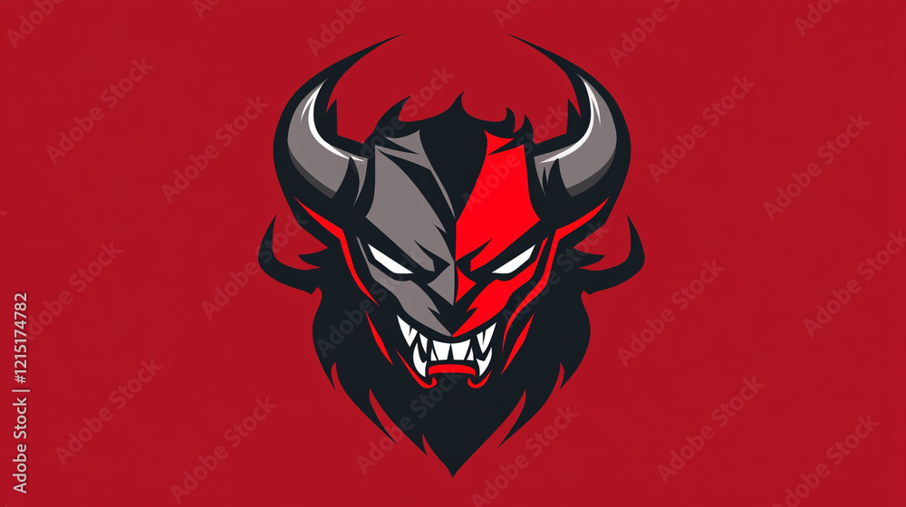 Fierce Red and Gray Devil Head Mascot Logo Design