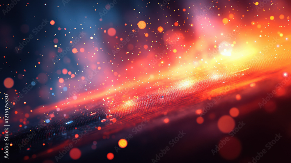 Obraz premium Dramatic abstract illustration depicting vibrant shades of blue and orange with glowing particles creating an energetic and mesmerizing background.