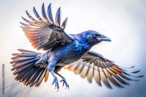 Long Exposure Crow in Flight, Isolated on White Background photo