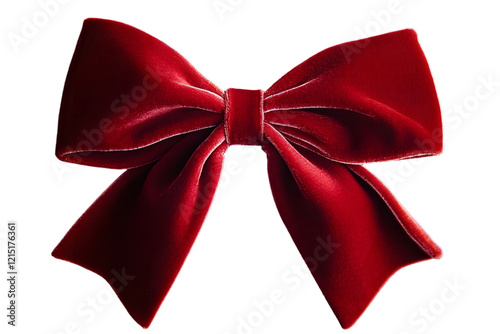 Red velvet bow isolated on transparent background.