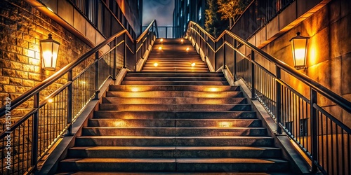 Night Staircase: Elegant Ascent to Second Floor