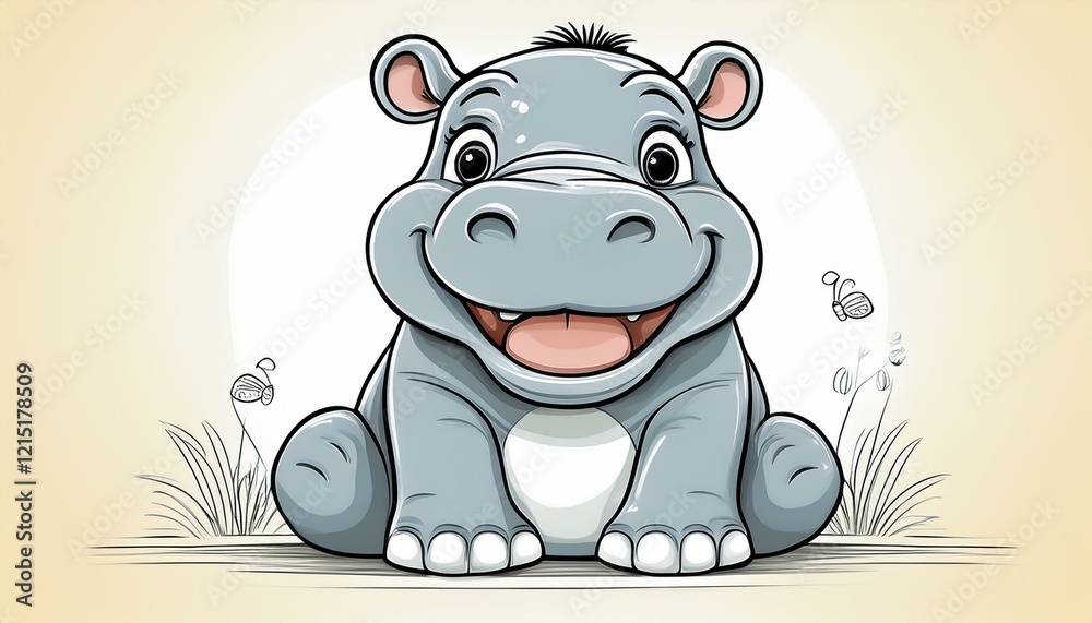 Naklejka premium hippopotamus with grass