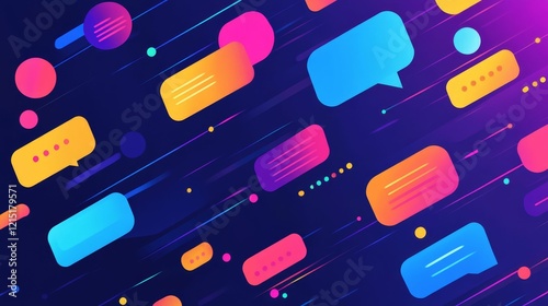 Abstract colorful shapes; dynamic messaging theme.