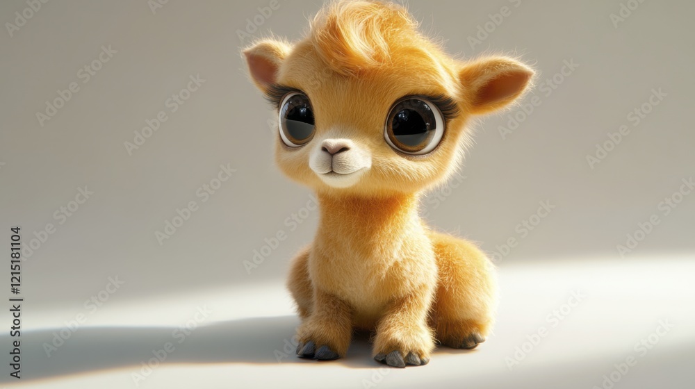 Cute cartoon baby llama with big eyes on light background Cute cartoon baby llama with big eyes on light background