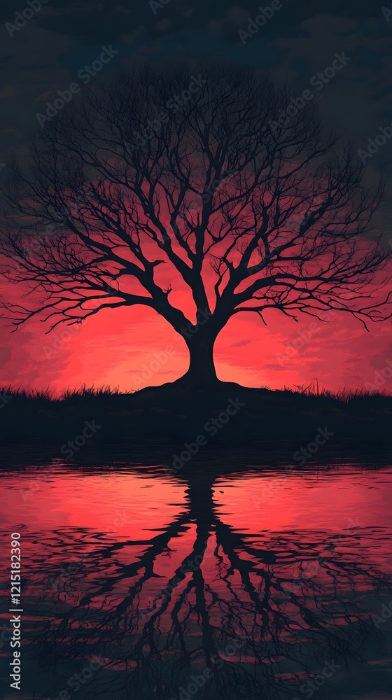 Naklejka premium silhouette of a barren tree against a dramatic sunset