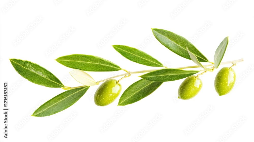 Fresh Green Olive Branch with Leaves and Ripe Olives on White Background Fresh Green Olive Branch with Leaves and Ripe Olives on White Background