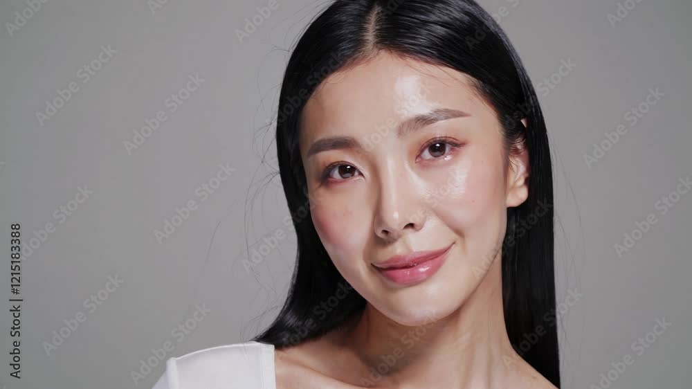 Young East Asian Woman, Long Straight Hair, Neutral Expression, Black Obscured Inset, Indoor Setting, Promotional Use Young East Asian Woman, Long Straight Hair, Neutral Expression, Black Obscured Inset, Indoor Setting, Promotional Use