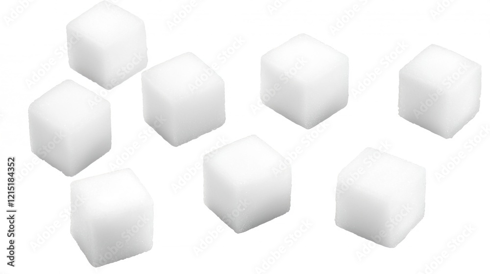 White Sugar Cubes Arranged in a Neat Pattern on White Background White Sugar Cubes Arranged in a Neat Pattern on White Background