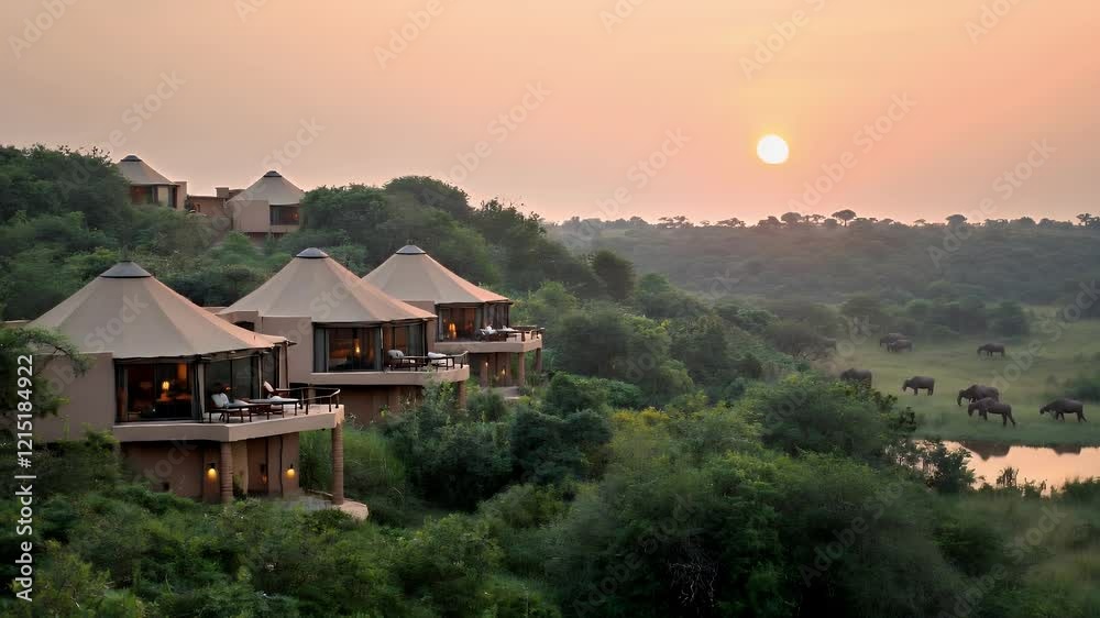 Luxury Safari Lodge at Sunset: African Plains View Luxury Safari Lodge at Sunset: African Plains View