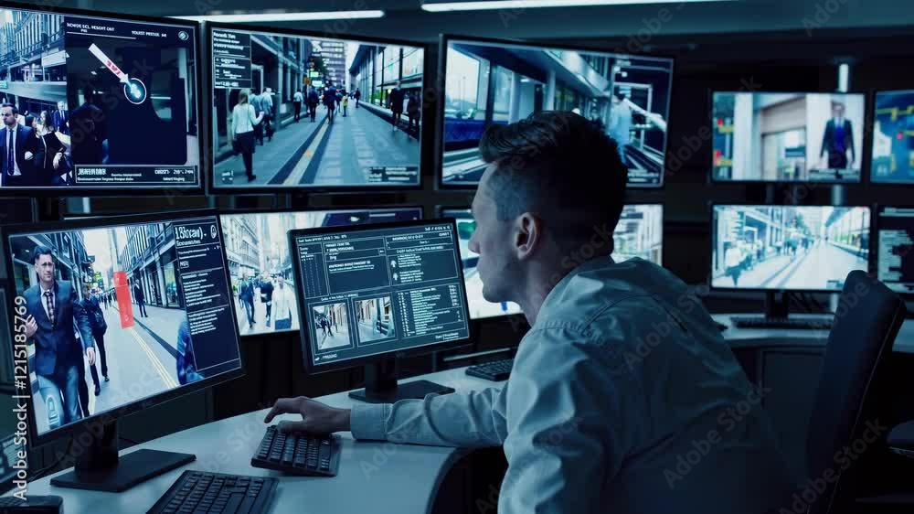 Monitoring urban activity from a high-tech command center in a bustling city