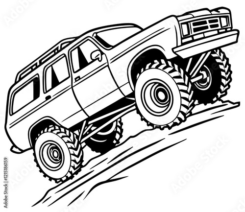 Powerful off road vehicle conquering steep hill climb