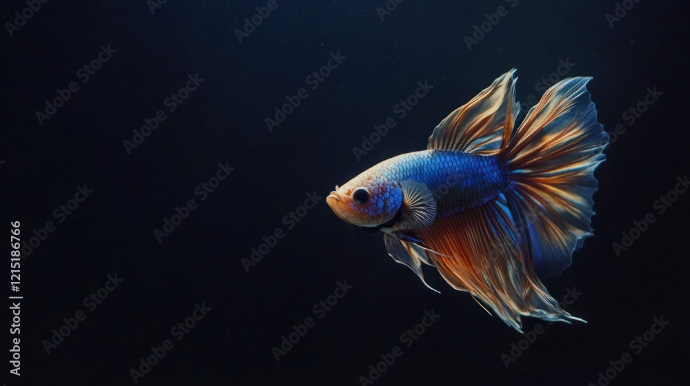 Fototapeta premium Colorful betta fish swimming, dark background, aquarium, pet