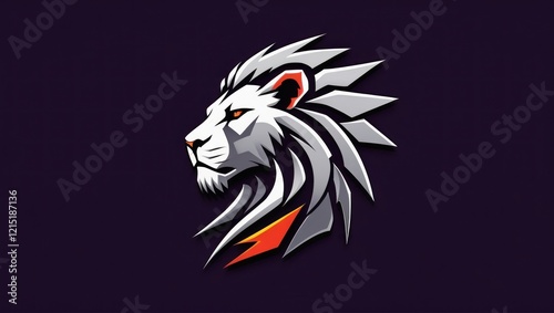 Wallpaper Mural Majestic white lion head logo design, profile view, sharp edges, orange accents. Torontodigital.ca