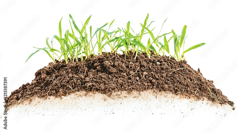 Fresh Green Grass Growing on Fertile Soil Isolated on White Background Fresh Green Grass Growing on Fertile Soil Isolated on White Background