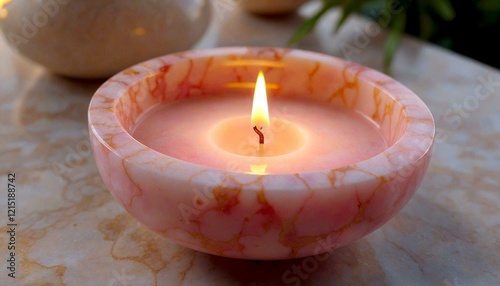 Rose Quartz Marble Candle in Stone Bowl photo